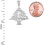 Fine Sterling Silver Lebanese Cedar Tree with Cut-Out Cross Pendant Necklace
