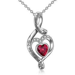 UCADRIT Heart Necklace with Simulated Birthstone 925 Sterling Silver I Love You to The Moon and Back Valentines Day Jewelry Gifts for Women Couple