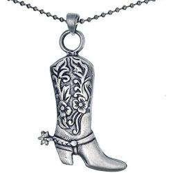 Western Jewelry Cowboy Boots Cowgirl boot Country Texas Amulet Charm Silver pewter Mens Womens Unisex pendant necklace for men w Silver Ball Chain