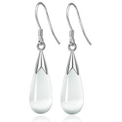 Elegant Teardrop 925 Sterling Silver Platinum Plated Cat Eye Opal Stone Dangle Drop Earrings For Women Fashion Jewelry