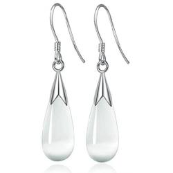 Elegant Teardrop 925 Sterling Silver Platinum Plated Cat Eye Opal Stone Dangle Drop Earrings For Women Fashion Jewelry