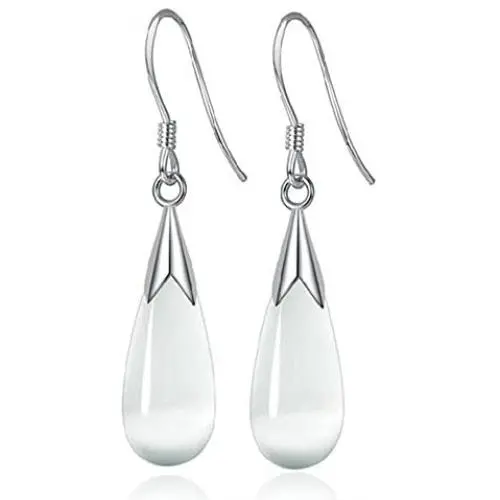 Elegant Teardrop 925 Sterling Silver Platinum Plated Cat Eye Opal Stone Dangle Drop Earrings For Women Fashion Jewelry