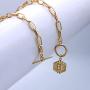 BMMYE 14K Gold Chunky Link Chain Necklace Initial Letter Pendant Hexagon Medallion Minimalist Jewelry for Women Handmade Vintage Paperclip Choker