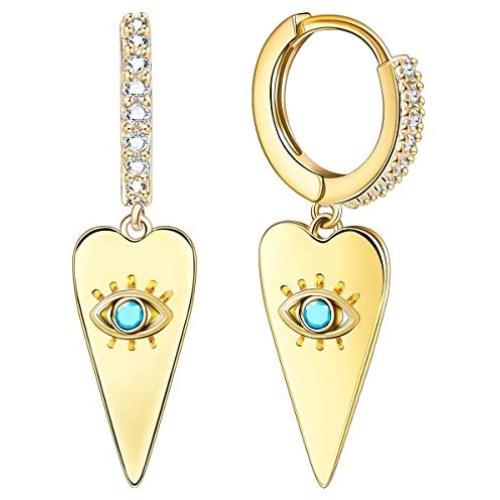 Ldurian Small Hoop Earrings, 14K Gold Plated Huggies, Sparkling CZ Charm Hoops, Dainty Dangle Ear Huggers, Delicate Women Jewelry, For Men Teen Girl (Leverback, Brass）