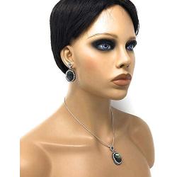 Duel On Jewel Ottoman Turkish Sultan Oxidized Sterling Silver Dangle Earring Pendant Set with Chain Gift for Her
