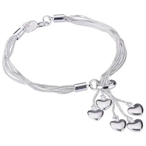Women Girl Link Bracelet, 925 Sterling Silver Five-line Chain with Five-Heart Bracelet(7.5'',7.9'', 8.3'') Women Girl Link Bracelet, 925 Sterling Silver Five-line Chain with Five-Heart Bracelet(7.5'',7.9'', 8.3'')