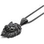 Mens Stainless Steel Hip Hop Lion Lion Head Biker Pendant Necklace Black, 24'' Chain
