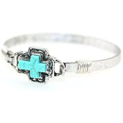 Wonderent Teal Cross Handmade Beautiful Bangle Bracelet with Wire Design
