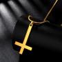 Hipunk Inverted Cross Necklace Mens 316L Stainless Steel Upside Down Cross Pendant 18k Gold/Black Gun Plated Religious Jewelry