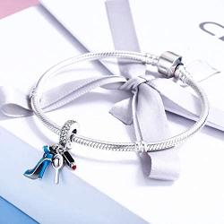 Linorui 925 Sterling Silver High-Heeled Shoes Dangle Charms Clear CZ Charms Fit Pandora Charms Bracelet Snake Chain and Necklace for Women and Girl