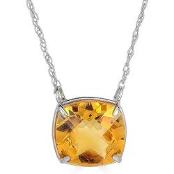 Classic 10MM Cushion Cut Genuine Gemstone Pendant in Rhodium-plated Sterling Silver, 17''| Pendants for Women