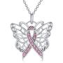 925 Sterling Silver Breast Cancer Awareness Butterfly Pink Ribbon Pendant Necklace with Austrian Crystals, Breast Cancer Survivor Gifts for Women