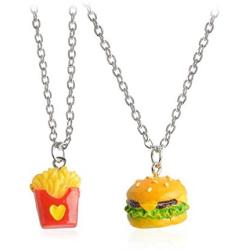 YINLIN Cartoon 2/Pcs Hamburger and French Fries Necklace BFF Jewelry