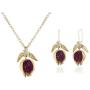 Pingyongchang Cute Pomegranate Necklace Earrings Jewelry Set Purple Crystal Fruit Jewelry Insect Dangle Drop Earrings for Women Girls