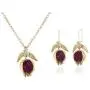 Pingyongchang Cute Pomegranate Necklace Earrings Jewelry Set Purple Crystal Fruit Jewelry Insect Dangle Drop Earrings for Women Girls