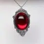 Blood Red Cabochon in Silver Finish Pewter Frame Pendant Necklace