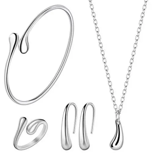 Anlsen 4PCS Sterling Silver Jewelry Set for Women Teardrop Pendant Necklace Earring Bracelet and Ring Jewelry Gifts Anlsen 4PCS Sterling Silver Jewelry Set for Women Teardrop Pendant Necklace Earring Bracelet and Ring Jewelry Gifts
