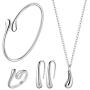 Anlsen 4PCS Sterling Silver Jewelry Set for Women Teardrop Pendant Necklace Earring Bracelet and Ring Jewelry Gifts