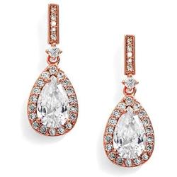Mariell Rose Gold Cubic Zirconia Wedding Drop Earrings for Women, Jewelry for Bride, Prom, Bridesmaids