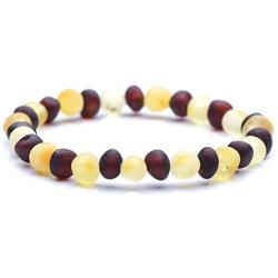 Genuine Amber Unpolished Baroque Bracelet - Natural Amber Jewelry - Baltic Sea Amber Beads Hand-Assembled in Europe - 8.6 Inches - Lemon - Cherry