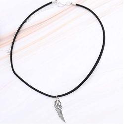 Yfe Angel Wing Necklace Choker Black Cord Choker Necklace for Women and Girls Personalized Choker Pendant (Silver)