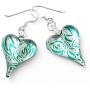 SUVANI Sterling Silver Hand Blown Glass Jewelry Heart Shaped Dangle Earrings, Color Variations