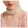 Faux Pearl Strands Choker Necklace Handmade Multilayer Beads Necklace Chain Jewelry Silver Plated for Women Girls