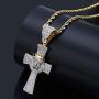 Moca Jewelry Hip Hop Iced Out Bling Lion with Crown Cross Pendant 18K Gold Plated Chain Necklace for Men Women