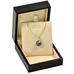 Paialco 18K White Gold Cultured Tahitian Black Pearl Pendant Necklace with 18'' Chain (Sterling Silver)