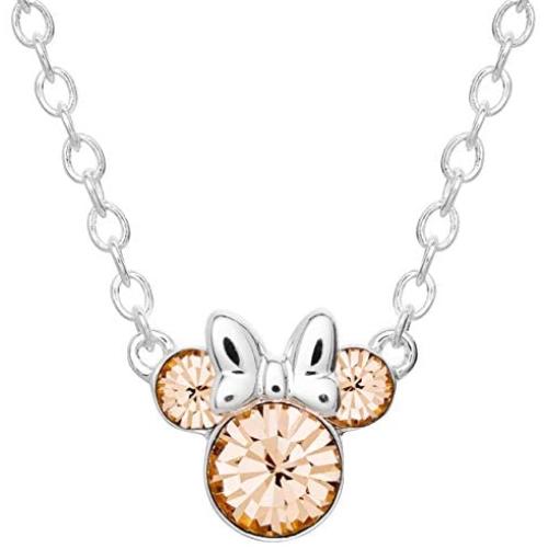 Disney Minnie Mouse Crystal Birthstone Silver Plated Pendant Necklace
