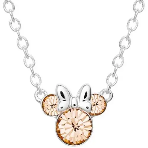 Disney Minnie Mouse Crystal Birthstone Silver Plated Pendant Necklace