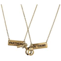 Lux Accessories Partners in Crime Handcuff Hand Cuff Gun BFF Best Friends Forever Matching Necklace Set