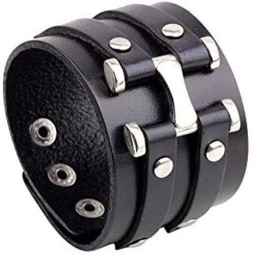 León Jewelry Wide Cuff Leather Bracelet Cosplay Costume Punk Rock Gothic Men Women Wristband Bangle Wrap