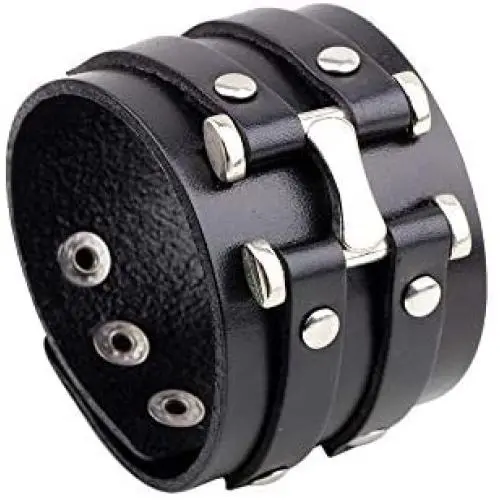 León Jewelry Wide Cuff Leather Bracelet Cosplay Costume Punk Rock Gothic Men Women Wristband Bangle Wrap León Jewelry Wide Cuff Leather Bracelet Cosplay Costume Punk Rock Gothic Men Women Wristband Bangle Wrap