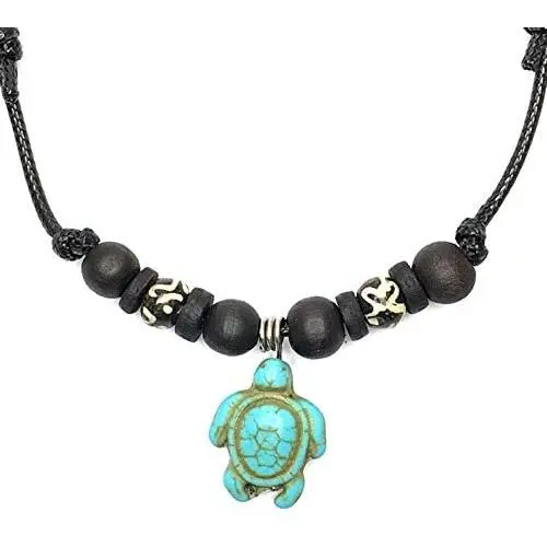 Nove Jewelry Leather Hawaiian Sea Turtle Necklace - Bone Beaded Necklace - Wood Bead and Adjustable Cord Nove Jewelry Leather Hawaiian Sea Turtle Necklace - Bone Beaded Necklace - Wood Bead and Adjustable Cord