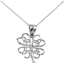 Celtic Trinity Knot Lucky Clover Pendant Necklace in Sterling Silver