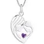 YL Mother and Daughter Necklace 925 Sterling Silver Mum Hold Child Heart Pendant Created Ruby/Aquamarine/Sapphire/Amethyst/Emerald/Garnet/Zirconia Necklace Gifts for Moms