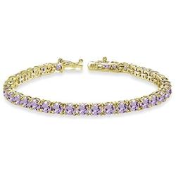Sterling Silver 4mm Round-Cut Genuine, Created or Simulated Gemstone Tennis Bracelet