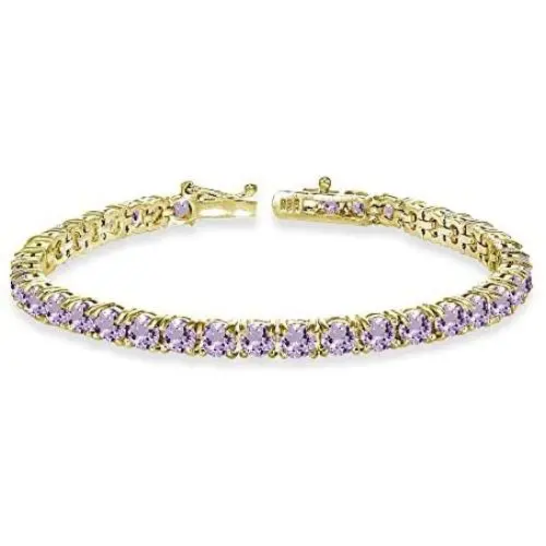 Sterling Silver 4mm Round-Cut Genuine, Created or Simulated Gemstone Tennis Bracelet