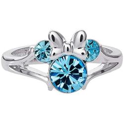Disney Minnie Mouse Girls Jewelry, Silver Plated Crystal Head Ring, Size 4