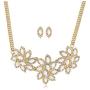 Qiji Womens Alloy Resin Flower Jewelry Set Elegant Rhinestone Gold Plated Chain Necklace Earrings