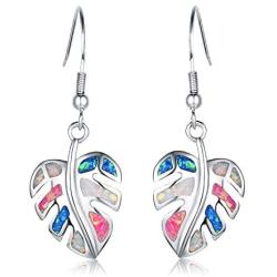 ECOLVANT Drop Earrings for Women Sterling Silver Earrings Opal Colorful Leaves Dangle Earrings for Women Girls Birthday Party Fashion Opal Earrings