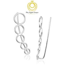 Big Apple Hoops - Geometric Circle Curve Line Ear Climber Stud Earrings Made from Genuine Solid 925 Sterling Silver Easter Sunday in 4 Colors Rose, Silver, Black, Gold with Electrocoated Finish for Anti-Tarnish