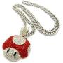 Bitter Sweet Store Mushroom Face Pendant Mens Iced Out Hip Hop Cuban Link 30'' Chain Necklace Red Silver