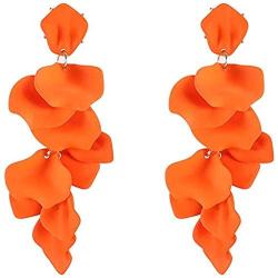 Long Acrylic Rose Petal Earrings - Dangle Exaggerated Flower Earrings - Drop Statement Floral Tassel Earrings for Women and Girls, Great for Party, Daily Wear