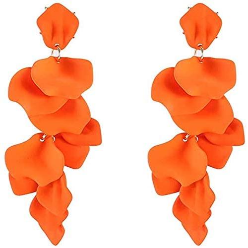 Long Acrylic Rose Petal Earrings - Dangle Exaggerated Flower Earrings - Drop Statement Floral Tassel Earrings for Women and Girls, Great for Party, Daily Wear