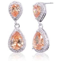 Pave Teardrop Earrings for Wedding Sterling Silver Double Pear Shaped CZ Cubic Zirconia Crystal Rhinestone Birthstone Dangle Earrings Bridal Jewelry for Bride Bridesmaids