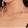 Blufly Layered Crystal Pendant Necklace Gold Imitation Pearl Boho Necklace Chain Druse Choker Necklace Jewelry for Women and Girls