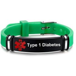 Silicone Medical Alert ID Bracelet Type 1 Diabetes/Type 2 Diabetes/Epilepsy Bracelet For Children,Silicone Sport Medical ID Bracelet,Free Engraving Medical Bracelets,Adjustable(Multiple Colors)