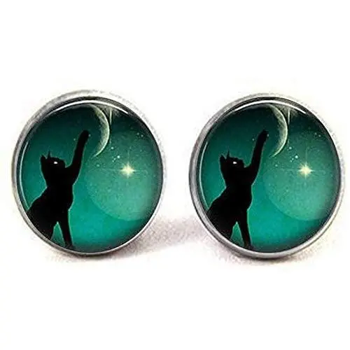 Beautiful Black Cat Moon Photo Earrings Jewelry Art Nouveau Beautiful Gifts Beautiful Black Cat Moon Photo Earrings Jewelry Art Nouveau Beautiful Gifts